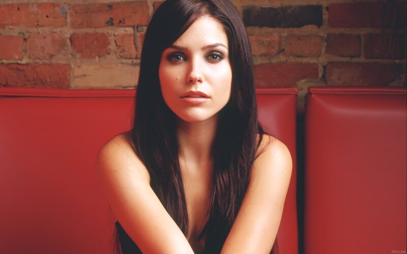 Woman with Dark Hair — Red, Neutral, Photograph, Red Booth