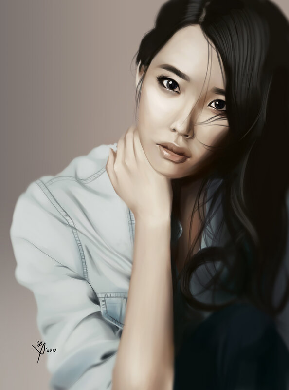 Woman with Dark Hair — White, Calm, Digital Art