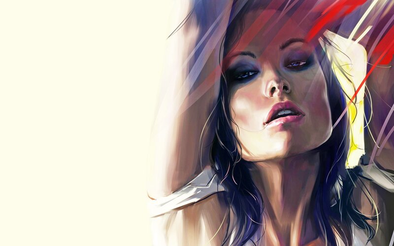 Woman with Dark Hair — White, Dramatic, Digital Art, Face