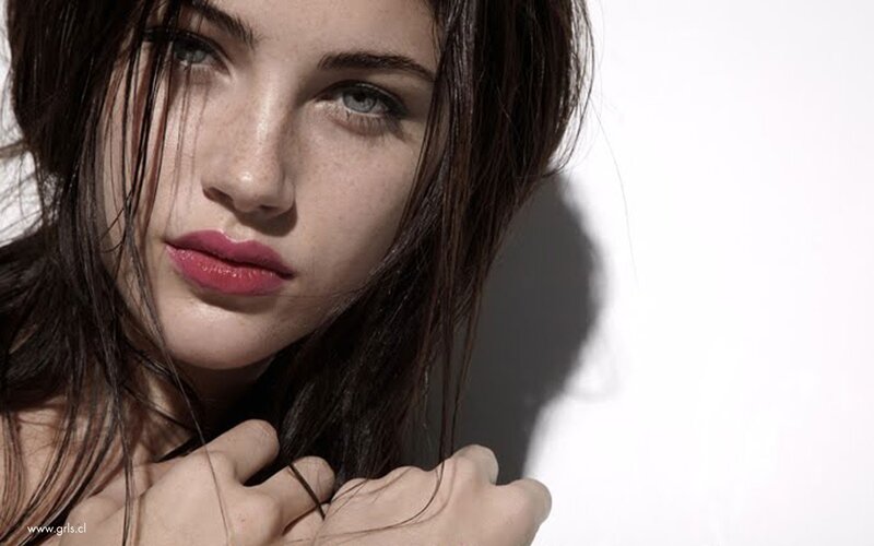 Woman with Dark Hair — White, Dramatic, Photograph, Lipstick