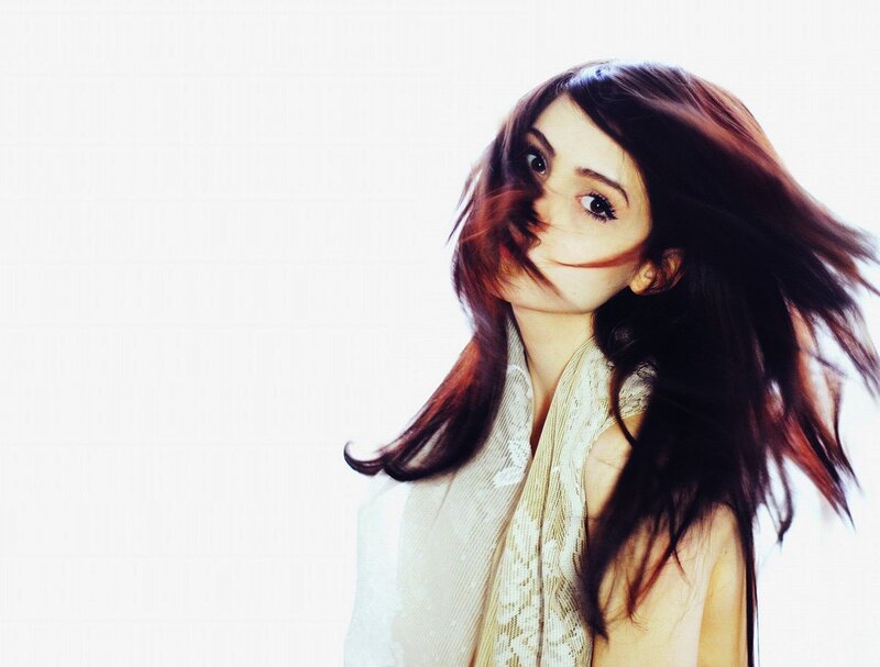 Woman with Dark Hair — White, Dynamic, Photograph, Scarf