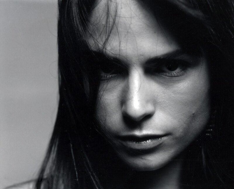 Woman with Dark Hair — White, Gray
