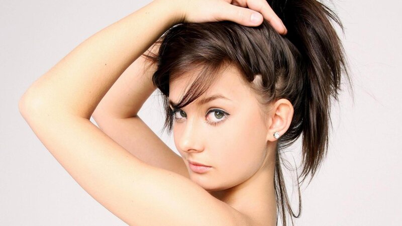 Woman with Dark Hair — White, Neutral, Photograph, Earring, Arm