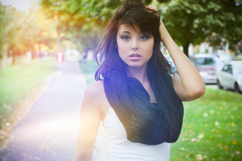 Woman with Dark Hair — White, Serene, Afternoon, Photograph, Scarf