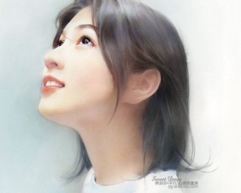 Woman with Dark Hair — White, Serene, Digital Art, Neck