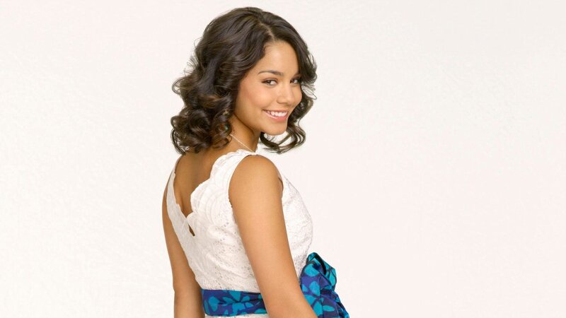 Woman with Dark Hair — White, Smiling, Photograph, White Dress, Blue Sash