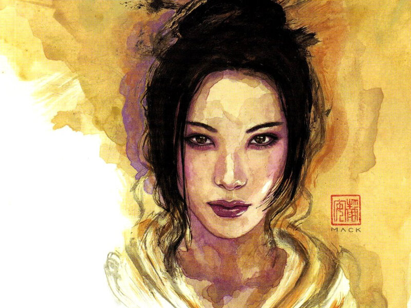 Woman with Dark Hair — Yellow, Dramatic, Illustration