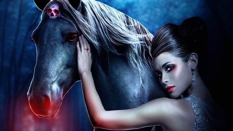 woman with dark horse