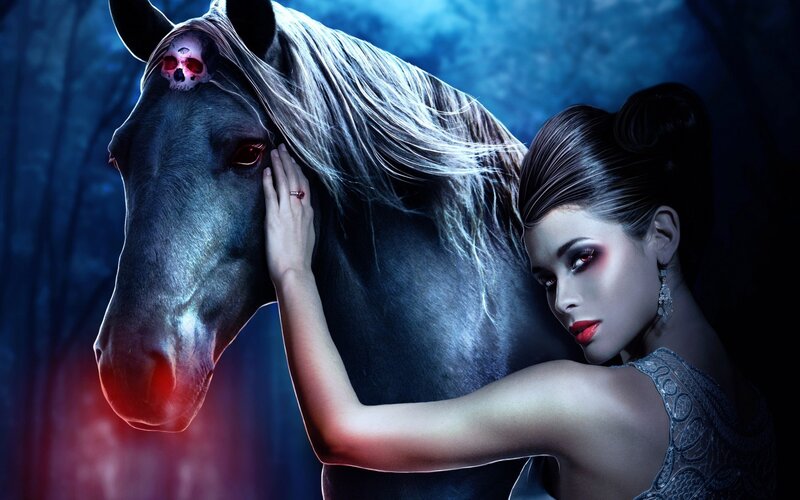 woman with dark horse