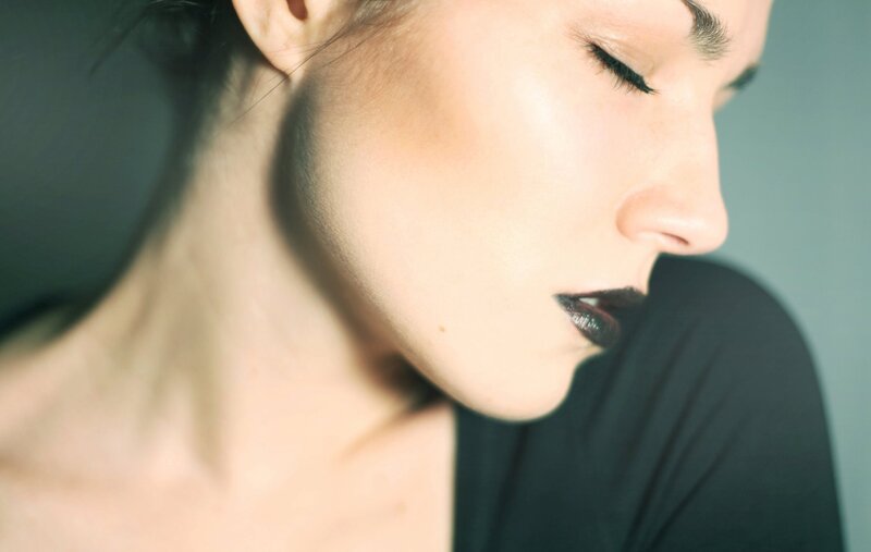 woman with dark lipstick