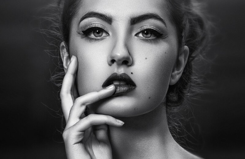 woman with dark lipstick