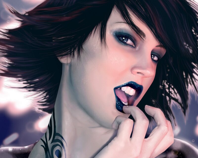 woman with dark lipstick
