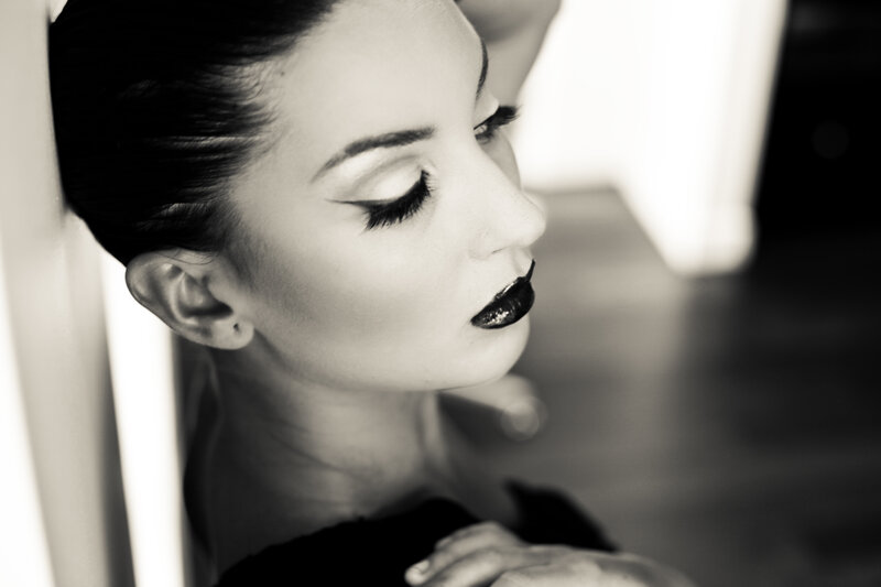 woman with dark lipstick