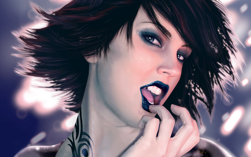 woman with dark lipstick and tattoos