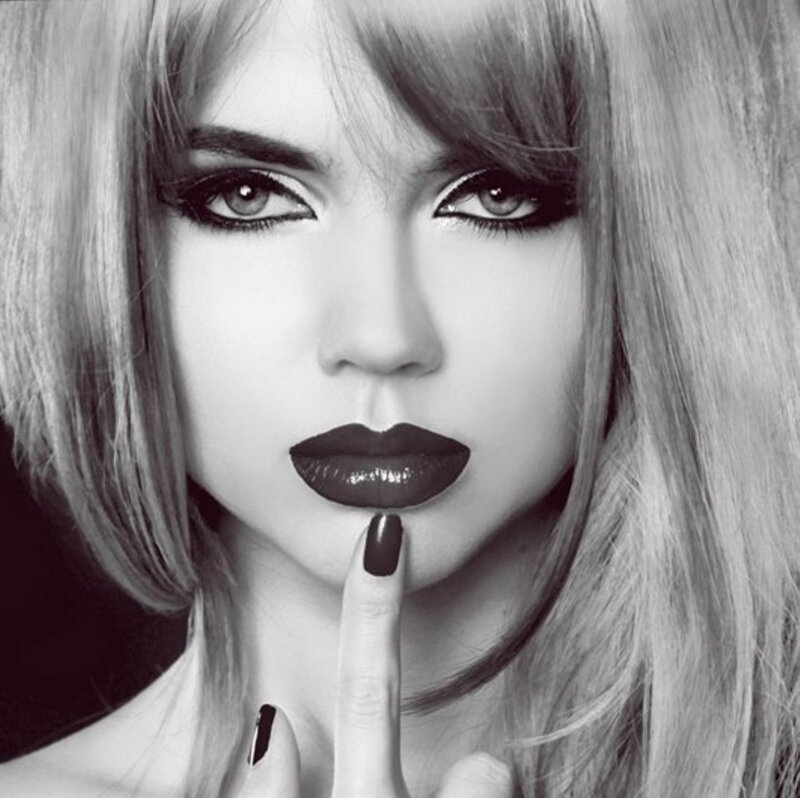 Woman with Dark Lipstick — Black, Dramatic, Photograph, Nails