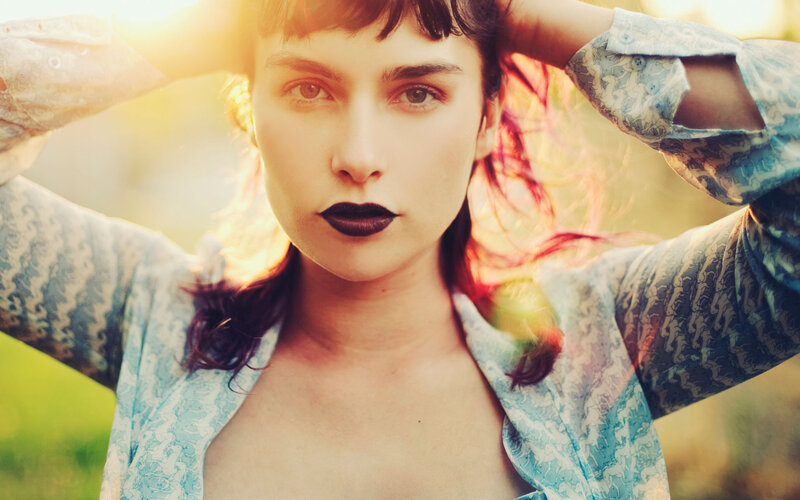 Woman with Dark Lipstick — Blue