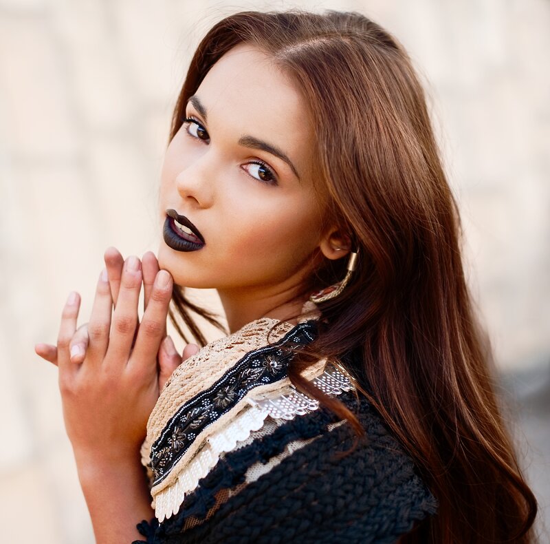 Woman with Dark Lipstick — Brown