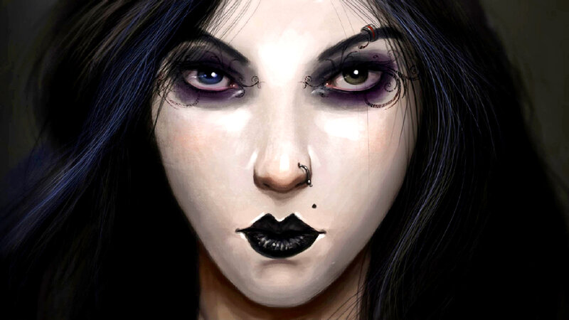 Woman with Dark Makeup — Black, Dramatic, Digital Art, Dark Hair