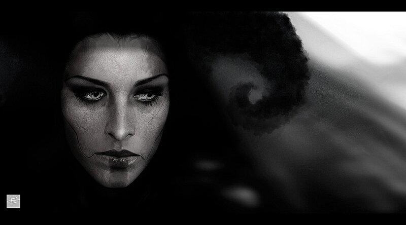 Woman with Dark Makeup — Black, Dramatic, Digital Art, Dark Makeup