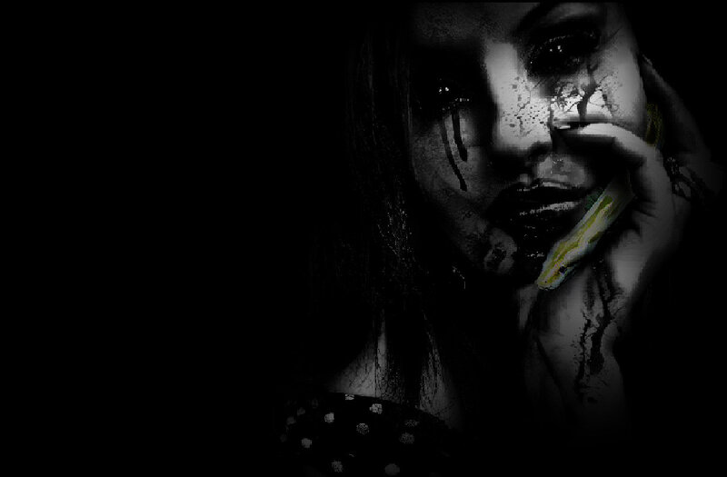 Woman with Dark Makeup — Black, Dramatic, Digital Art, Hand