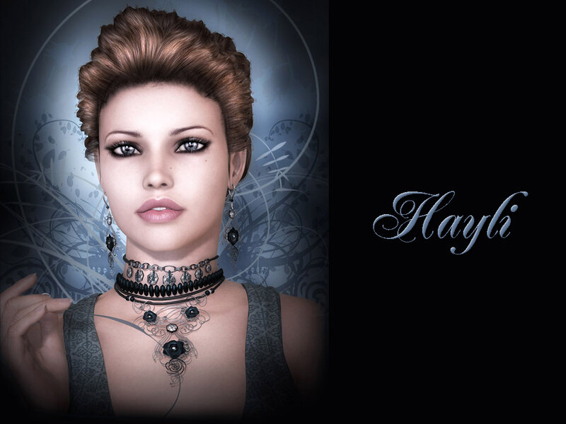 Woman with Dark Makeup — Black, Dramatic, Digital Art, Necklace