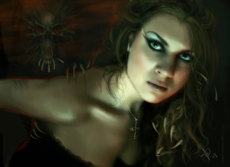 Woman with Dark Makeup — Black, Dramatic, Digital Art, Skull