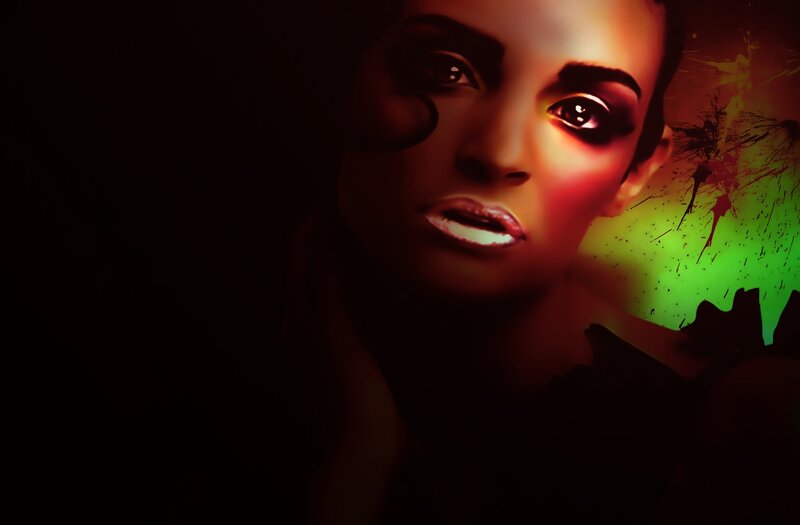 Woman with Dark Makeup — Black, Dramatic, Digital Art, Splatter
