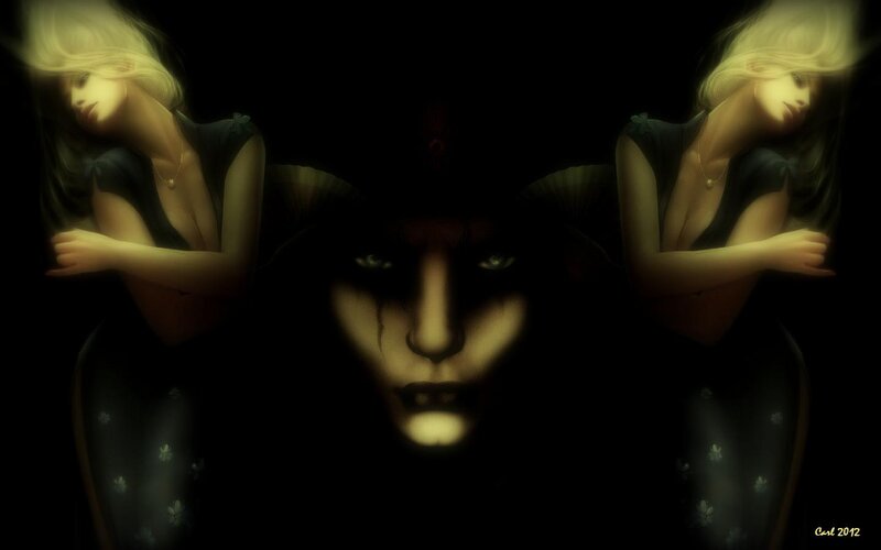 Woman with Dark Makeup — Black, Dramatic, Night, Digital Art, Dark Makeup