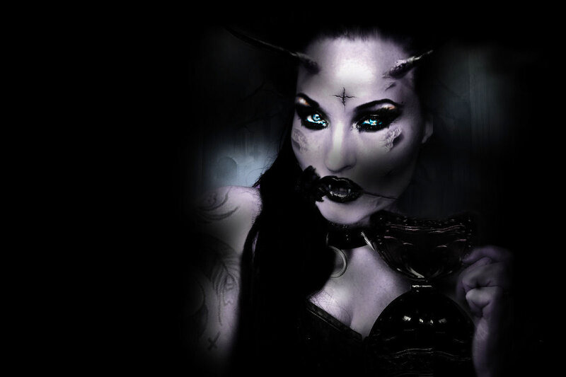 Woman with Dark Makeup — Black, Dramatic, Night, Digital Art, Tattoo