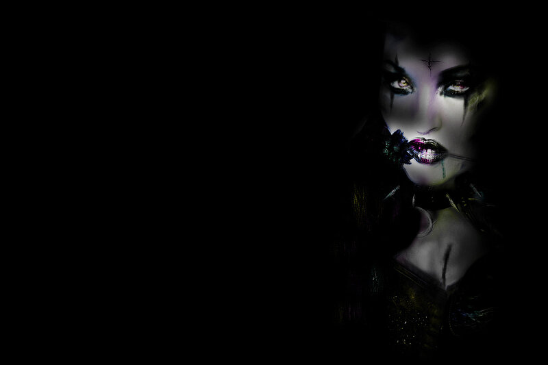 Woman with Dark Makeup — Black, Dramatic, Night, Digital Art