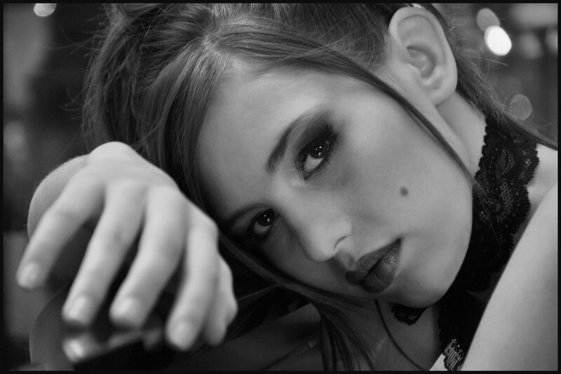 Woman with Dark Makeup — Black, Dramatic, Night, Photograph, Hand, Lace Collar