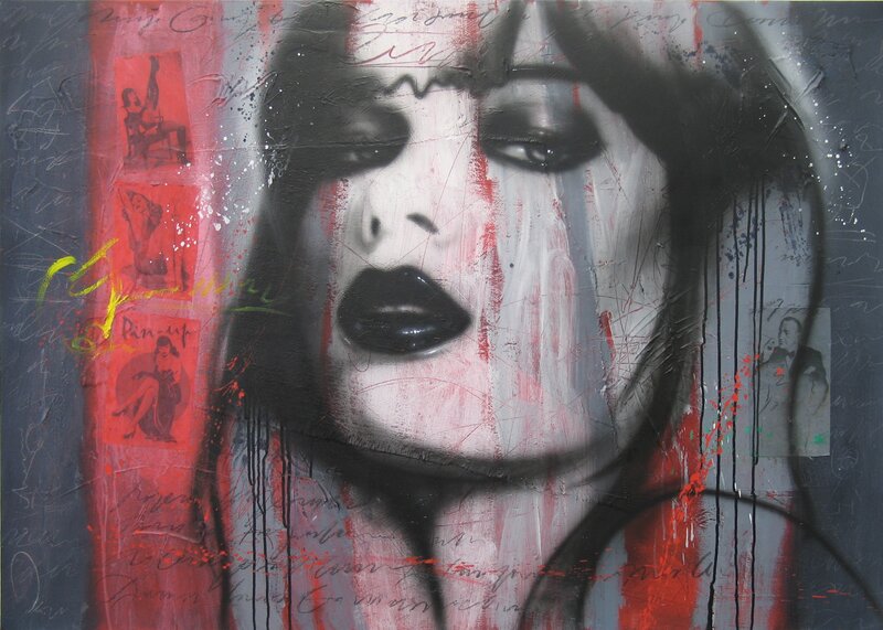 Woman with Dark Makeup — Black, Dramatic, Painting