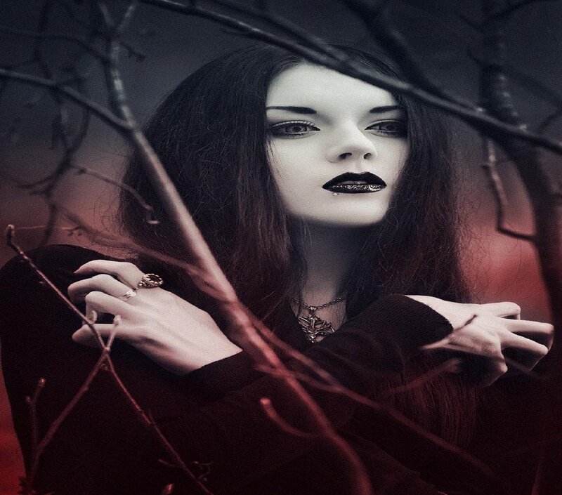 Woman with Dark Makeup — Black, Dramatic, Photograph, Branches