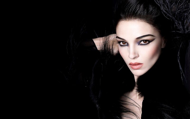 Woman with Dark Makeup — Black, Dramatic, Photograph, Feathers