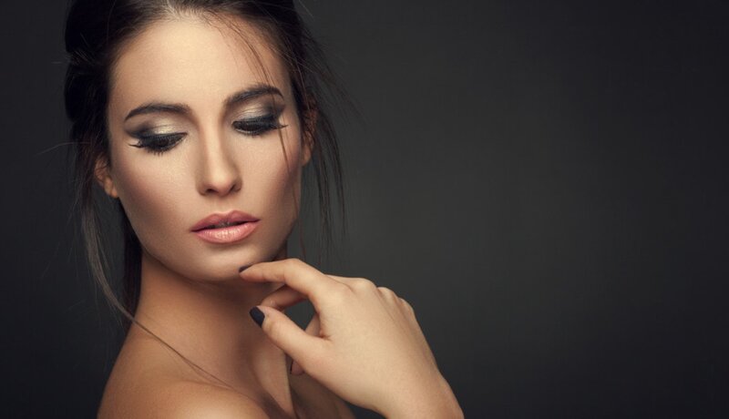 Woman with Dark Makeup — Black, Dramatic, Photograph, Hand, Dark Background