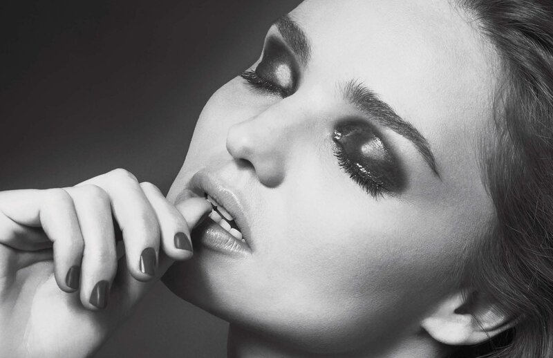 Woman with Dark Makeup — Black, Dramatic, Photograph, Hand, Nails, Eye