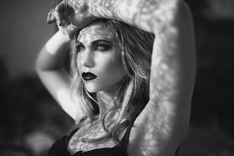 Woman with Dark Makeup — Black, Dramatic, Photograph, Hand, Shadow