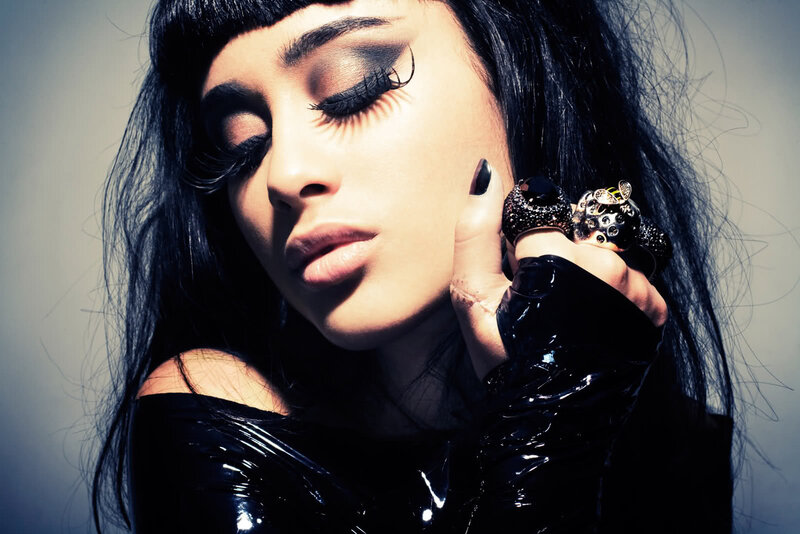 Woman with Dark Makeup — Black, Dramatic, Photograph, Long Hair