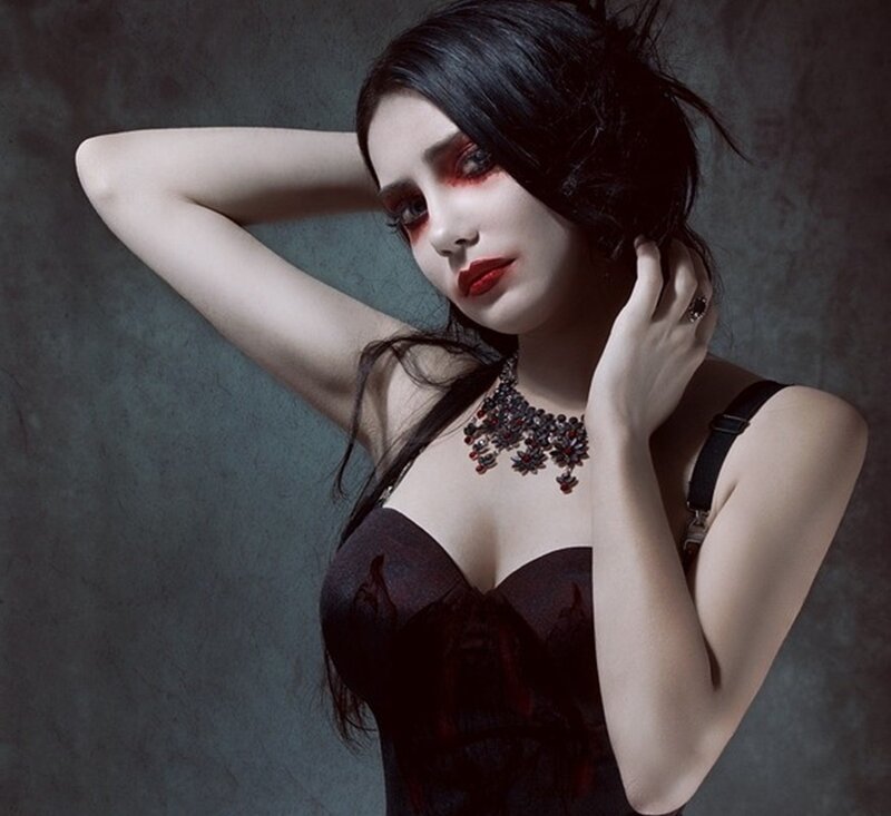 Woman with Dark Makeup — Black, Dramatic, Photograph, Necklace, Black Top