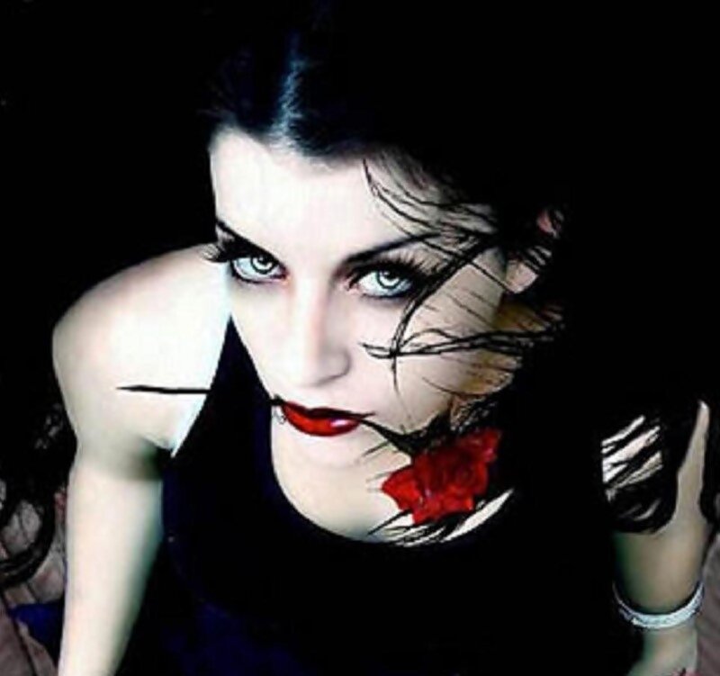 Woman with Dark Makeup — Black, Dramatic, Photograph, Red Rose