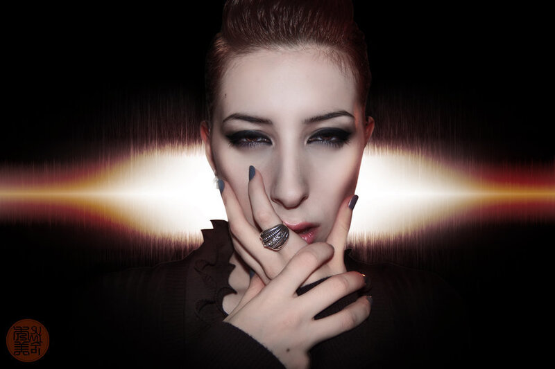 Woman with Dark Makeup — Black, Dramatic, Photograph, Ring, Hands