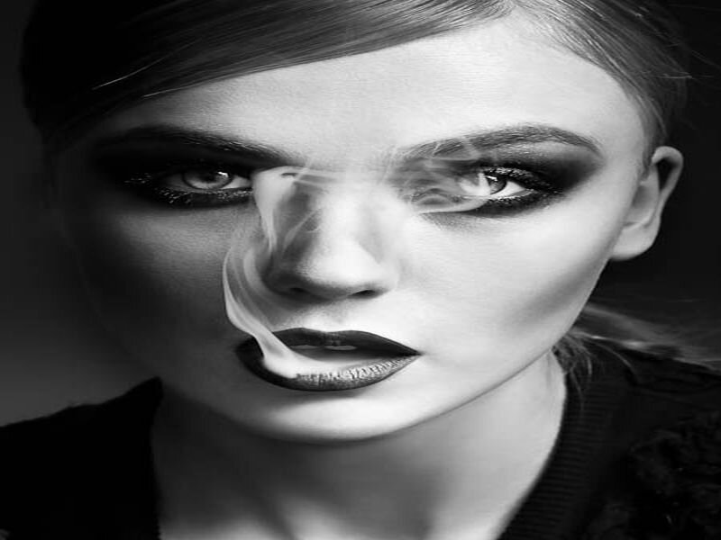 Woman with Dark Makeup — Black, Dramatic, Photograph, Smoke