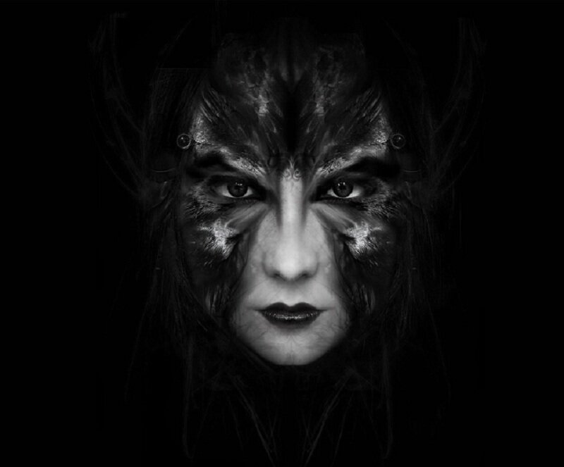 Woman with Dark Makeup — Black, Dramatic, Photograph