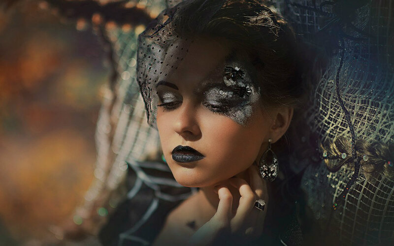 Woman with Dark Makeup — Black, Dramatic, Photograph, Veil