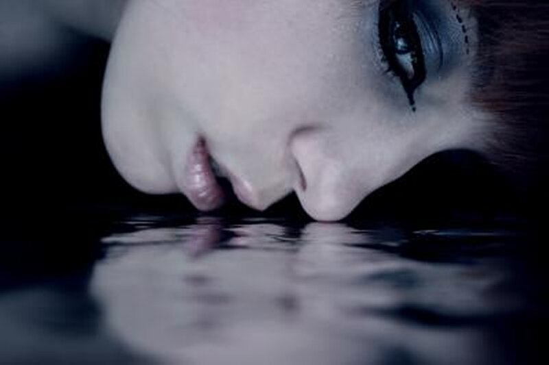 Woman with Dark Makeup — Blue, Dramatic, Photograph