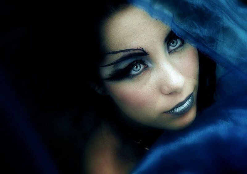 Woman with Dark Makeup — Blue, Dramatic