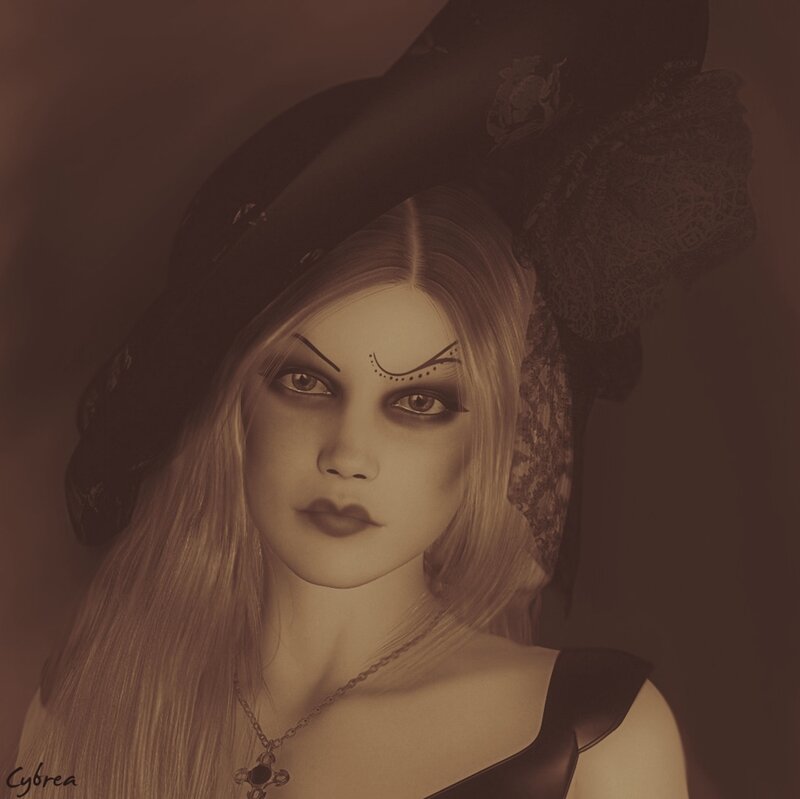 Woman with Dark Makeup — Brown, Dramatic, Digital Art
