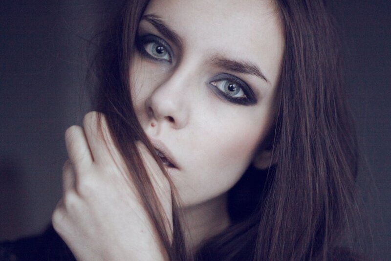 Woman with Dark Makeup — Gray, Dramatic, Photograph, Hand
