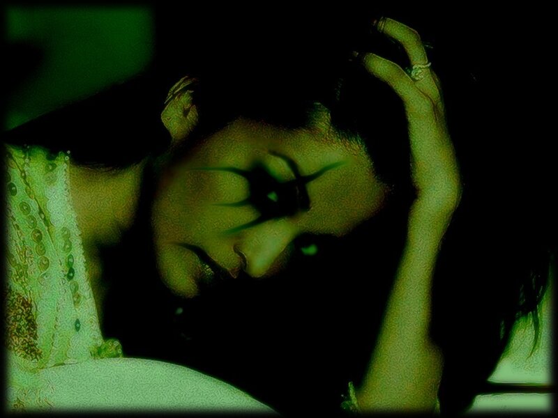 Woman with Dark Makeup — Green