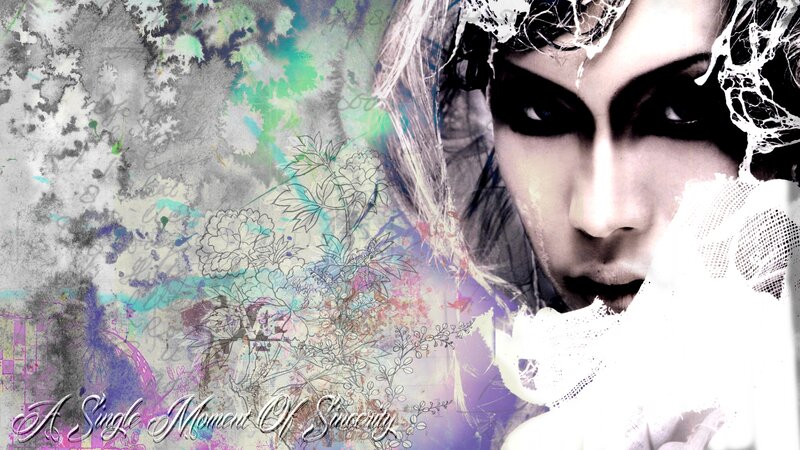 Woman with Dark Makeup — Purple, Dramatic, Digital Art, Flowers